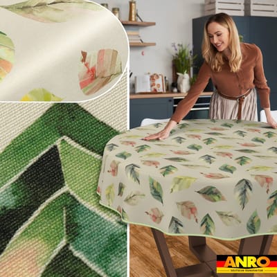 ANRO Tafelkleed Ornamenten Beige Rond Ø140cm Met sierband Afwasbaar Waterafstotend Binnen & Buiten