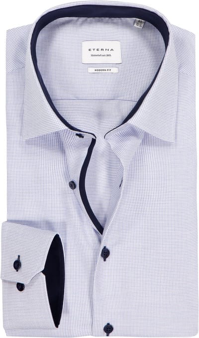 ETERNA modern fit overhemd - mouwlengte 7 - structuur heren overhemd - lichtblauw met wit (donkerblauw contrast) - Strijkvrij - Boordmaat: 48 (EU maat: 3XL)