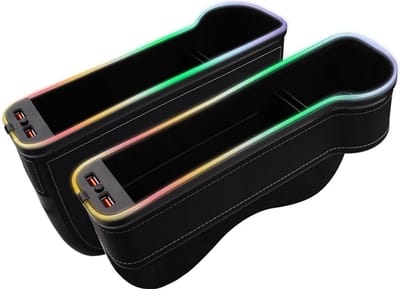 Auto Zitvak Vuller met LED Verlichting en USB Opladers – 7 Kleuren Veranderende Cuphouder en Opslag Organizer – Auto Accessoires met 2 USB Poorten en Crevice Opbergbak – 1 Stuk