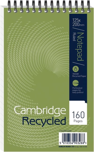 Notitieblok Spiraal - Schrijfblok Bureau - Notities Maken - 100% Gerecycled Papier - 200x125mm - Groen