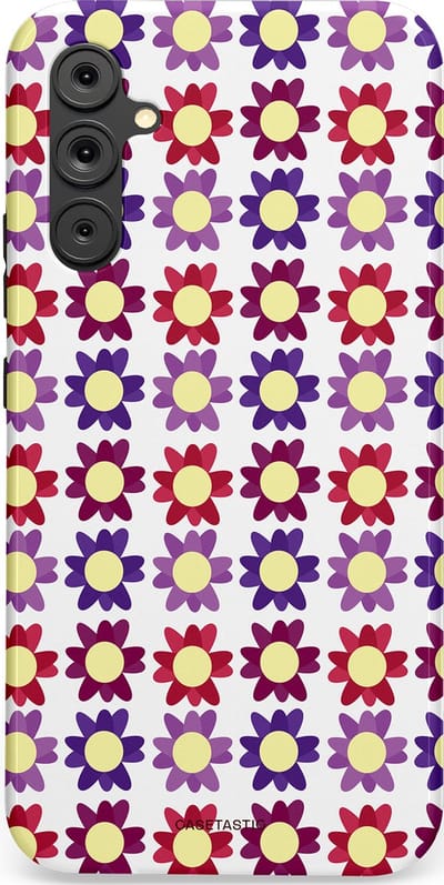 Casetastic Hoesje Geschikt voor Samsung A34 (5G) - Stijlvolle Beschermende Duo-layer Case - Rood Paarse Roze Madelief Bloementjes