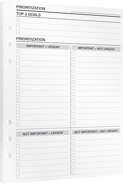 SnelShoppen - A5 Planner Inserts | KOMPASS Prioritering To Do List | 15 Navulvellen met Eisenhower Matrix | Taakprioritering voor Meer Focus en Produc