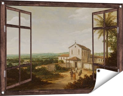 Gards Tuinposter Doorkijk Kerkelijk Gebouw in Brazilië - Frans Jansz. Post - 90x60 cm - Tuindoek - Tuindecoratie - Wanddecoratie buiten - Tuinschilderij