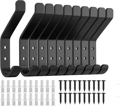Garderobehaken, 10 stuks, kledinghaken, zwart, om te schroeven, wandhaken voor akoestische panelen, wandpanelen, slaapkamer, woonkamer, badkamer, garderobe, jassen, metaal,