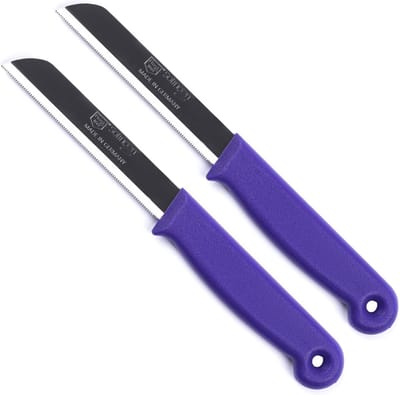 Solingen Kartelmes – Tomatenmes met Kartel – RVS – 18,5 cm met Blade Cover – Paars – 2 stuks