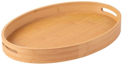 Decopatent - Dienblad Bamboe Hout Ovaal - Koffie / Thee dienblad met handvaten - Fruitschaal - Keuken serveer tray dienblad met opstaande rand - Afm. 45 x 31 x 5 Cm.