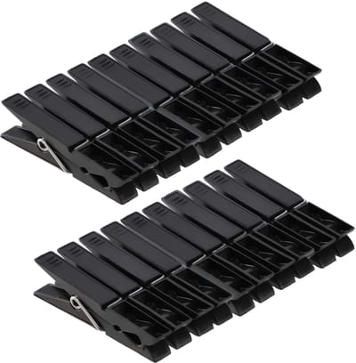 KADAX wasknijpers, 20 x knijpers van robuuste kunststof, kleurrijke sokkenklemmen, windbestendige klemmen voor binnen en buiten (zwart V2)