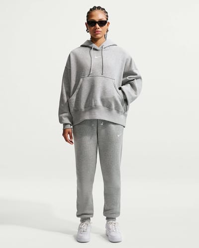 Nike Sportswear Phoenix Fleece Oversized Hoodie - Maat L - Dark Grey Heather/Sail / Grijs - Phoenix Fleece - Lifestyle - Dames Sporttrui