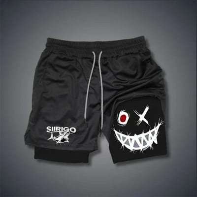 Zomervakantie Heren Smiley Face Bedrukte Shorts Dubbellaags Fitness Vakantie Casual Strand Casual Broek S