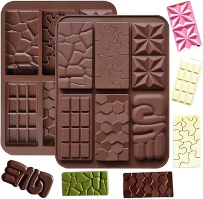 2 stuks siliconen chocoladevormen - 6 vormen - DIY bakken - Hoge temperatuurbestendig - Antiaanbaklaag - Gemakkelijk schoon te maken - Leuke 3D-vormen - Geschikt voor chocolade, snoep, gesmolten was, kaarsen, hars - Chocoladekleur