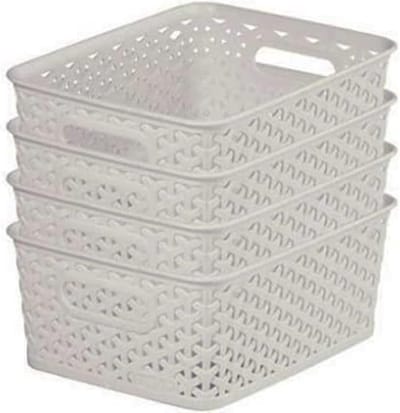 Opbergmanden met rotaneffect, set van 4, voor keuken, woonkamer, badkamer, slaapkamer. Kleine rechthoekige opbergmanden van 4 liter, lichtgrijs.