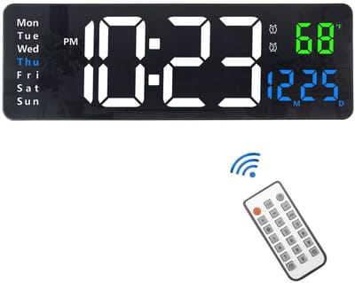 Digitale LED Wandklok 40.5 cm met Afstandsbediening, Grote Cijfers, Automatische Dimming en Alarmfunctie voor Datum en Weekdag