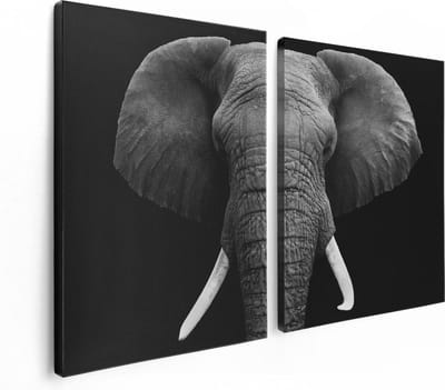 Artaza Canvas Schilderij Tweeluik Olifantenkop - Olifant - Zwart Wit - 120x80 - Foto Op Canvas - Canvas Print