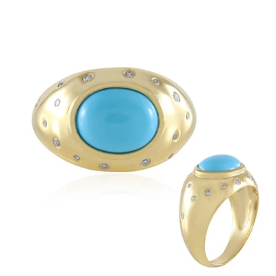 Cavill - Zilveren ring met gouden plating - 1,832 ct Sleeping Beauty turkoois ovaal cabochon - 0,165 ct Tanzanische zirkonia's - Luxe zilver ring