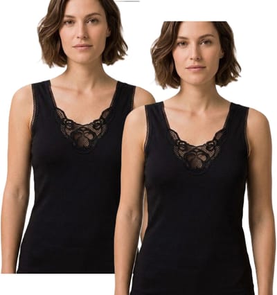 Marco Rossi - Random kant - Dameshemd kant - Onderhemd - Singlet - Katoen - Dames - 2 Pack - Zwart - Maat S 36/38