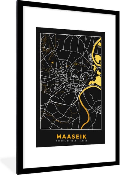 Fotolijst incl. Poster - Kaart - Plattegrond - Maaseik - Goud - Stadskaart - 60x90 cm - Posterlijst