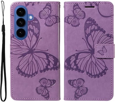 Coverup Hoesje - Geschikt voor Samsung Galaxy S26 Hoesje - Coverup Vlinders Book Case - Lila