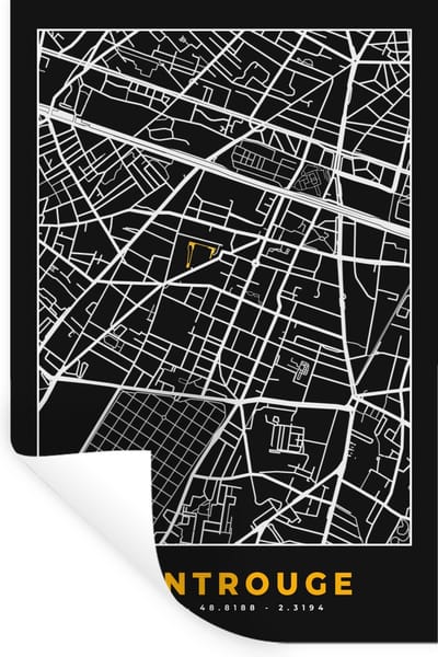 Muurstickers - Sticker Folie - Frankrijk - Montrouge - Stadskaart - Kaart - Plattegrond - 20x30 cm - Plakfolie - Muurstickers Kinderkamer - Zelfklevend Behang - Zelfklevend behangpapier - Stickerfolie