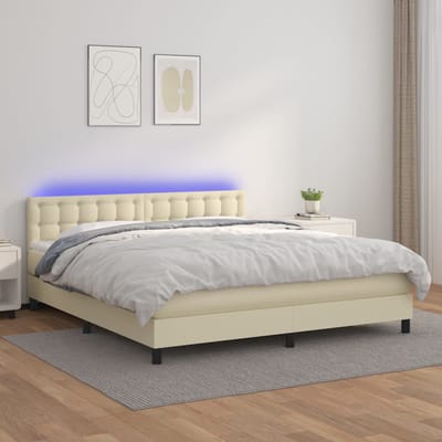 vidaXL - Boxspring - met - matras - en - LED - kunstleer - crèmekleurig - 180x200 - cm