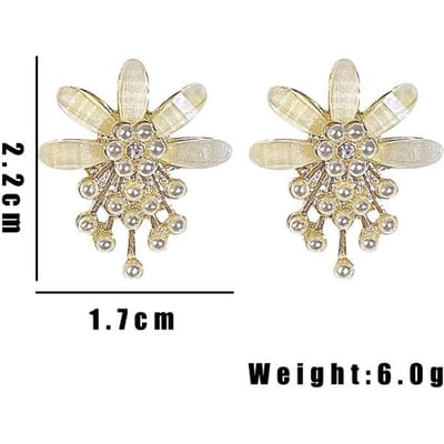 Koreaanse Mode Bloem Oorbellen voor Vrouwen Acryl Bloemblad met Strass Mini Kralen Schattige Zoete Oorbellen Meisjes Feest Sieraden Cadeau beige