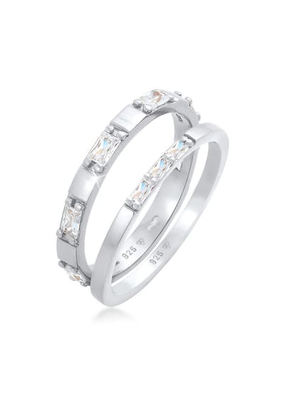 Elli - Ring - Damesring Duo Baguette geslepen glinsterende met Cubic Zirconia kristallen in 925 Sterling zilver - Dames