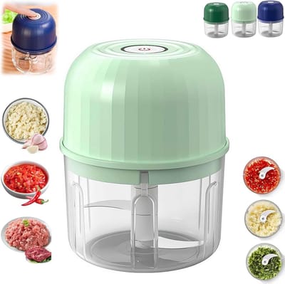 Elektrische knoflooksnijder, mini draagbare groentesnijder, knoflooksnijder, uiensnijder, snoerloze elektrische keukenmachine, geschikt voor gember, chilipepers, fruit, vlees en andere ingrediënten (groen).