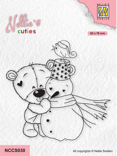 NCCS030 - Nellie Snellen Clear Stamp Snowman with Bear - stempel Nellie's cuties - kerst - sneeuwman met beer - sneeuwpop - kerstmis