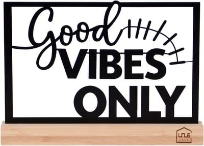 UNUS decoratieve standaard met tekst "Good Vibes Only" van metaal met bamboe voet