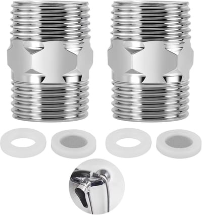 1/2 inch doucheslangadapter roestvrij staal met beluchting - dubbele nippel verlenging voor kraan en slang