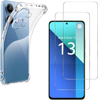 Hoesje voor Xiaomi Redmi Note 13 4G backcover Shockproof siliconen Transparant en 2 stuks Screenprotector Gehard Glas