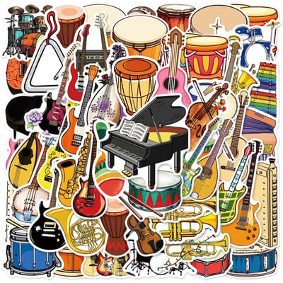 100 Stuks Doe-het-zelf Cartoon Muziekinstrument Optreden Stickers Set Voor Piano Viool Standaard Trommel Gitaar Waterdicht Niet-plakkende Stickers Cadeaus 100pcs