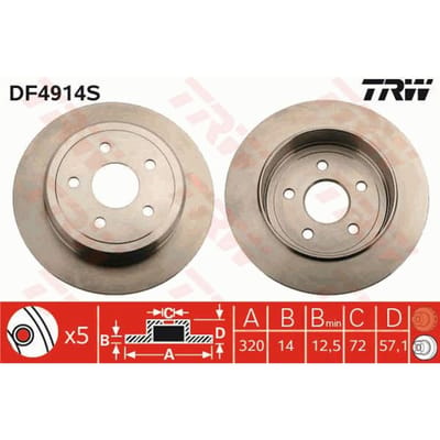 Remschijf TRW DF4914S achter, volledig, sterk gecarboniseerd, 1 Stuk