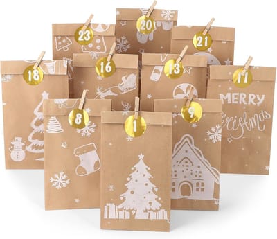 Thijox - Adventskalender 2025 om te vullen, 24 kerstzakjes, Cozy Winter motief, duurzame decoratie voor kinderen en volwassenen, feestelijke kerstkale