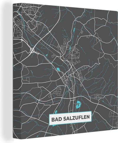Canvas Schilderij Stadskaart – Plattegrond – Duitsland – Blauw – Bad Salzuflen – Kaart - 20x20 cm - Wanddecoratie