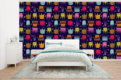 Behang - Fotobehang Patronen - Kroon - Kleuren - Jongens - Kinderen - Kids - Breedte 500 cm x hoogte 280 cm