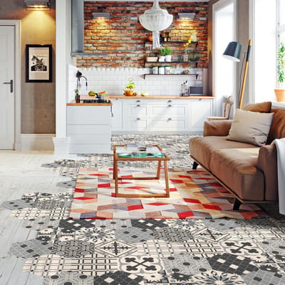 Antislip vloerstickers met beschermlaag - ALEJANDRO vloertegels - 60x135cm - 10 zeshoekige stickers 30x26cm