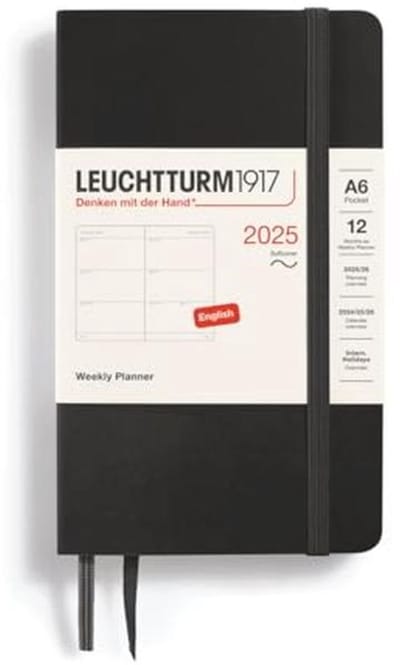 Agenda 2025 Pocket A6 Zacht - Wekelijkse Planner - 12 Maanden - Gelined - Zwart