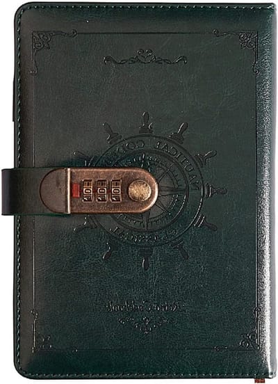 Retro Vintage PU Leer Numeriek Slot Dagboek - Notitieboek Planner met Kaartsleuven en Pennenhouder, Nautisch Ontwerp voor Creatieve Schrijvers