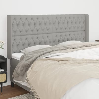 vidaXL - Hoofdbord - met - randen - 203x16x118/128 - cm - stof - lichtgrijs