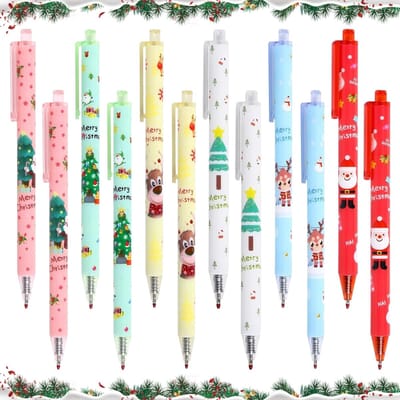Allecto - Kerstbalpen - 12 stuks - Uniek design - Gelpen - Leuke balpen voor Kerstmis - Geschikt voor kantoor en school - Multifunctioneel