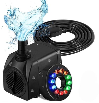 Dailygoods- Waterpomp 800 l/u - Dompelpomp - Ultraleicht - Voor Fontein/Tuin/Vijver - 12 LED Lampen - 16 W