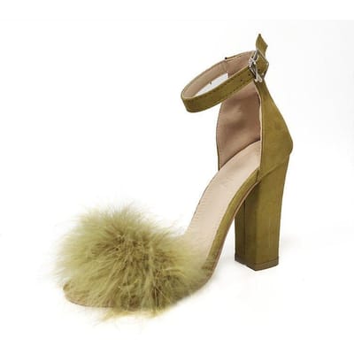 Sandales d'été moelleuses à talons hauts et bout ouvert pour femmes, chaussures de mariage avec plumes, grande taille 39 jaune