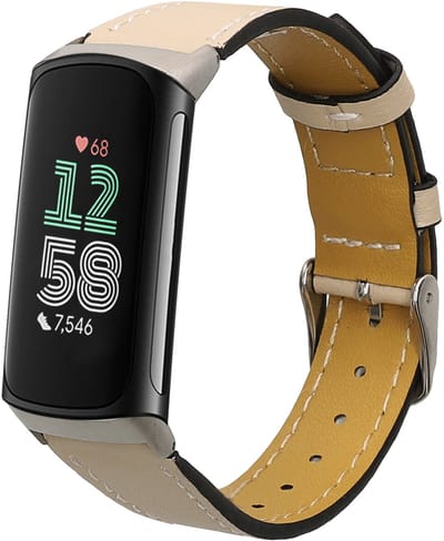 kwmobile lederen horlogebandje geschikt voor Fitbit Charge 6 / Charge 5 polsband - Echt leren smartwatch bandje - Activity tracker horloge band in beige