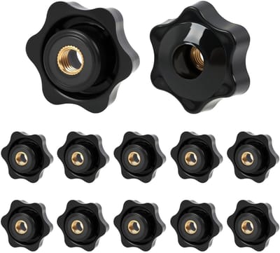 Dailygoods- Spanknoppen 12 stuks - M8 x 38 mm - Gekartelde Schroefdraad - Stertype met Messing Inzetstuk - Voor Machines/Meubels - Duurzaam en Robuust - Klemknoppen