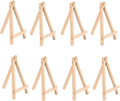 Vouwbare houten mini easel set van 8 stuks voor schilderen, foto’s en knutselen - Triangelvormige standaard voor bruiloften en verjaardagen (15 x 8 cm)