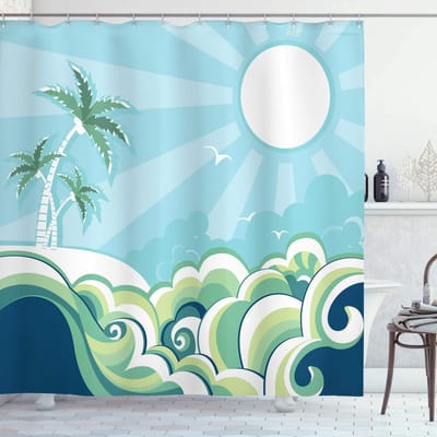 ABAKUHAUS Tropisch douchegordijn – 175x200 cm – stof – multicolor