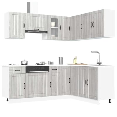 vidaXL - 11-delige - Keukenkastenset - Lucca - bewerkt - hout - grijs - sonoma - eiken