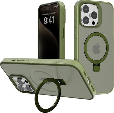 Hoesje Geschikt voor iPhone 15 Pro hoesje voor Magsafe Mat Transparant hard case Groen - Magnetic Ring Houder hoesje