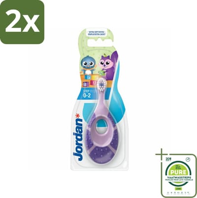 Jordan Tandenborstel Step 1 Baby (0-2 jaar) - Voordeelverpakking - 2 stuks - Baby tandenborstel - Kindertandenborstel