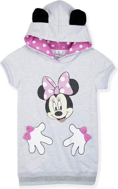 Disney Minnie Mouse jurk met capuchon - dunne sweaterstof - grijs - maat 122/128 (8 jaar)